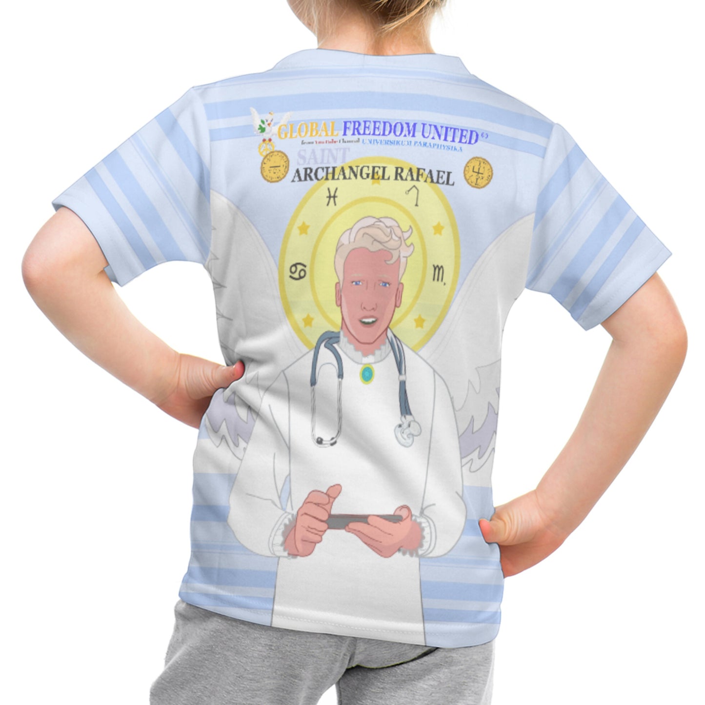 Kid´s T-shirt GLOBAL FREEDOM UNITED© Archangel Rafael English Light Blue