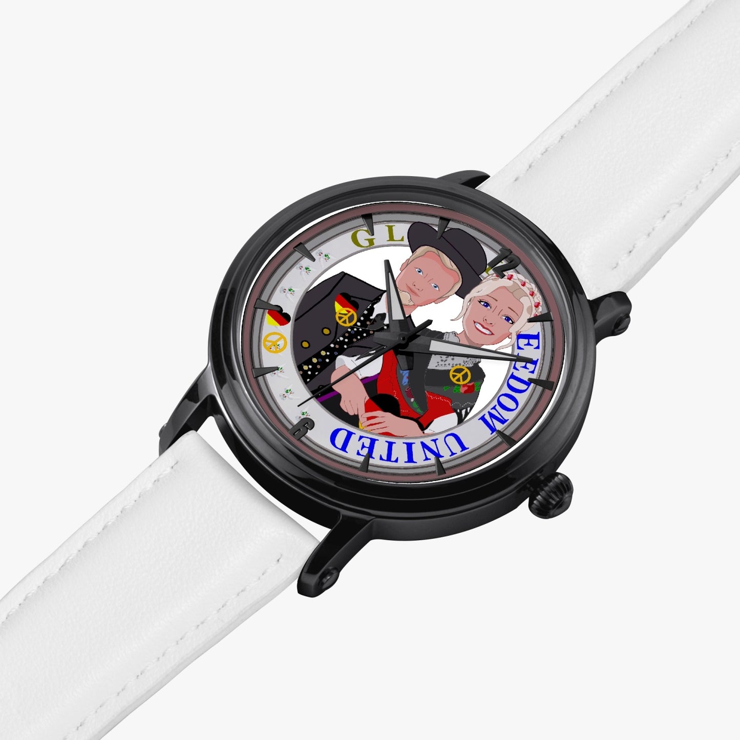 46mm Unisex Automatic Watch(Black) GLOBAL FREEDOM UNITED© COUPLE EDITION GERMANY V1