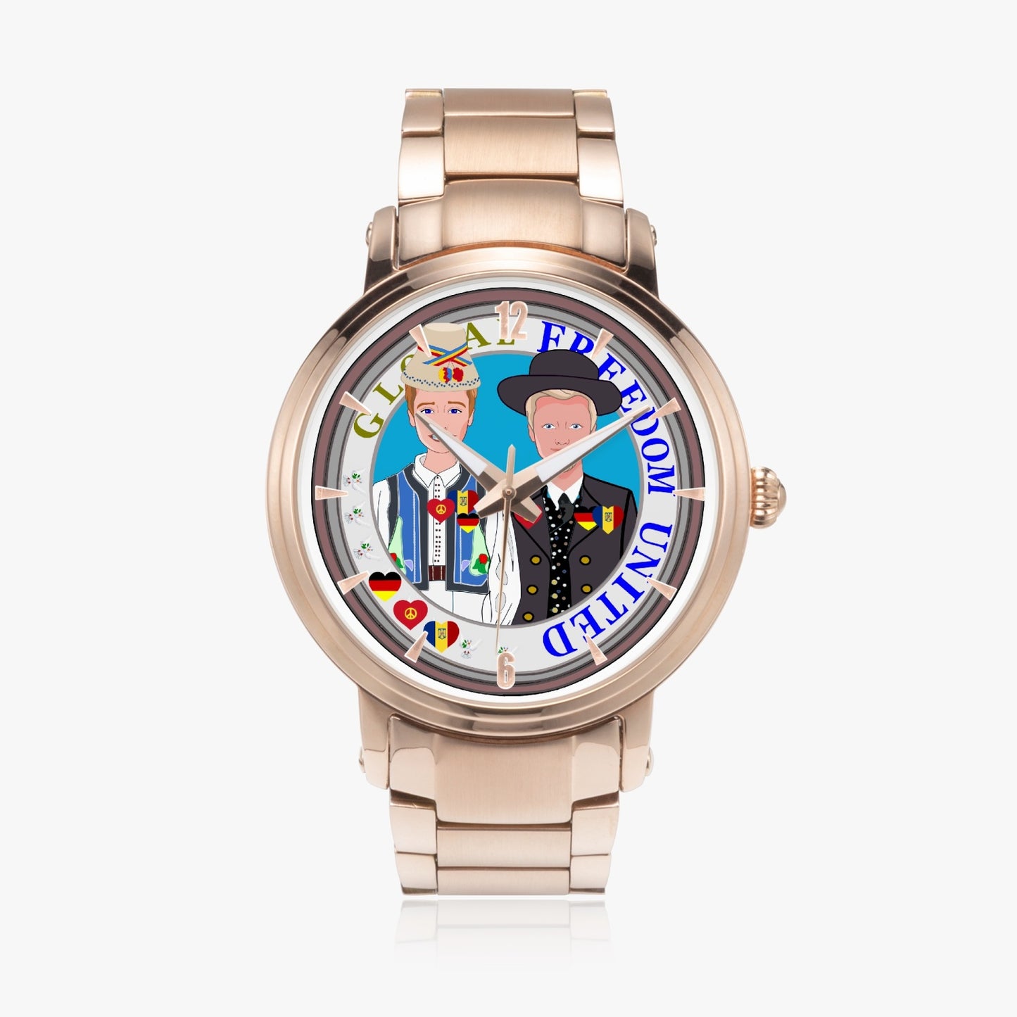 GLOBAL FREEDOM UNITED© New Steel Strap Automatic Watch (With Indicators) Men Romania & Germany