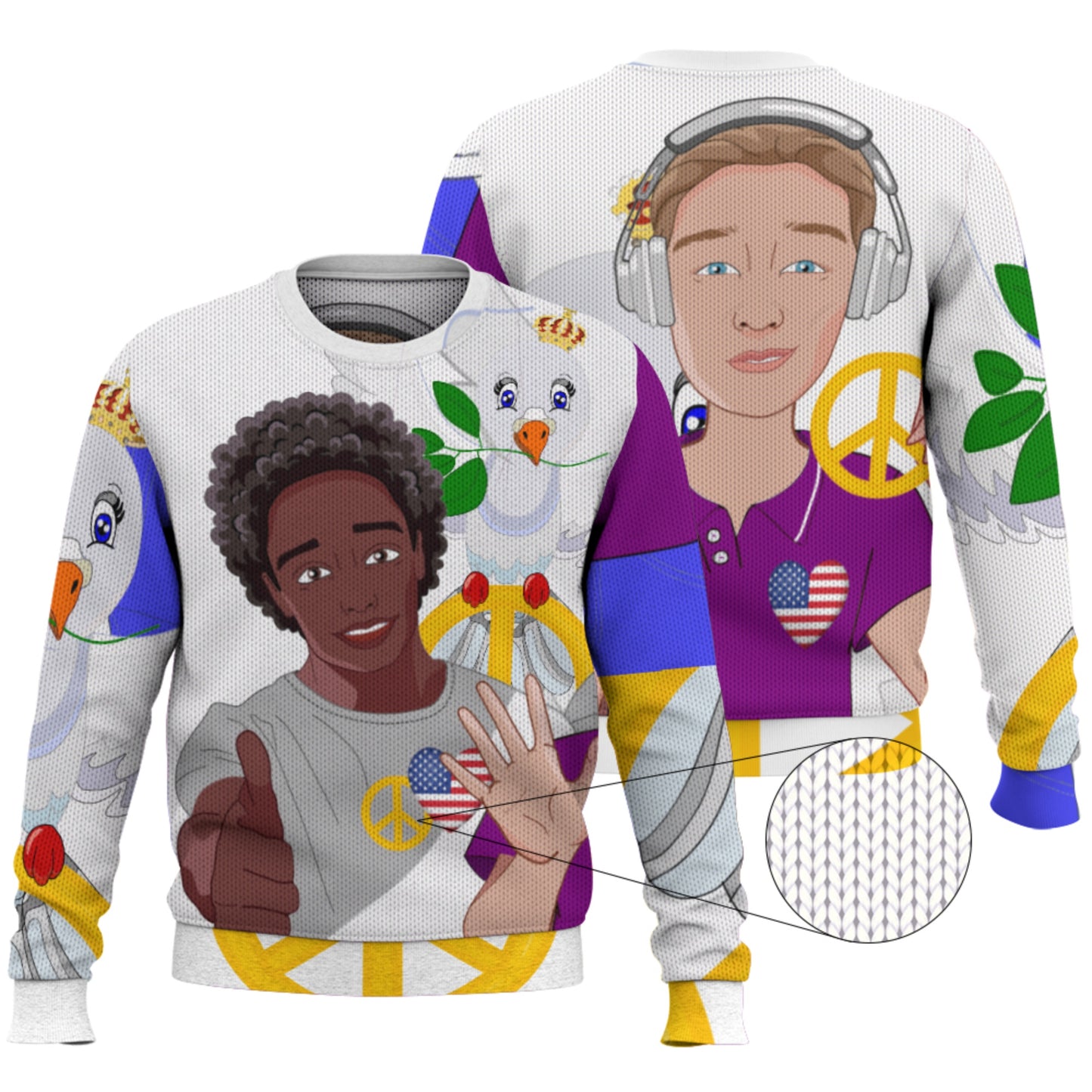 Knitted Sweater GLOBAL FREEDOM UNITED© Men Anti Racism & Fascism USA Big