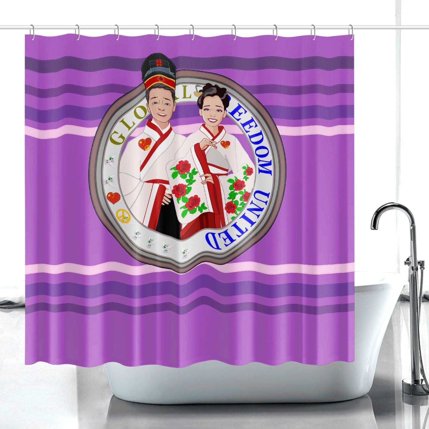 GLOBAL FREEDOM UNITED© Couple China Lilac - Quick-drying Shower Curtain