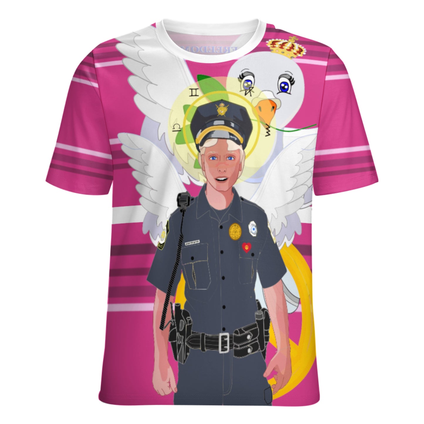 Women´s T-shirt 2 GLOBAL FREEDOM UNITED© Archangel Michael As Policemen Pink2