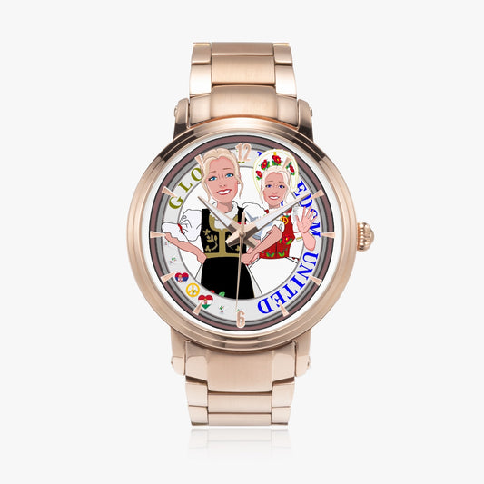 New Steel Strap Automatic Watch (With Indicators) GLOBAL FREEDOM UNITED© WOMEN SERBIA & HUNGARY
