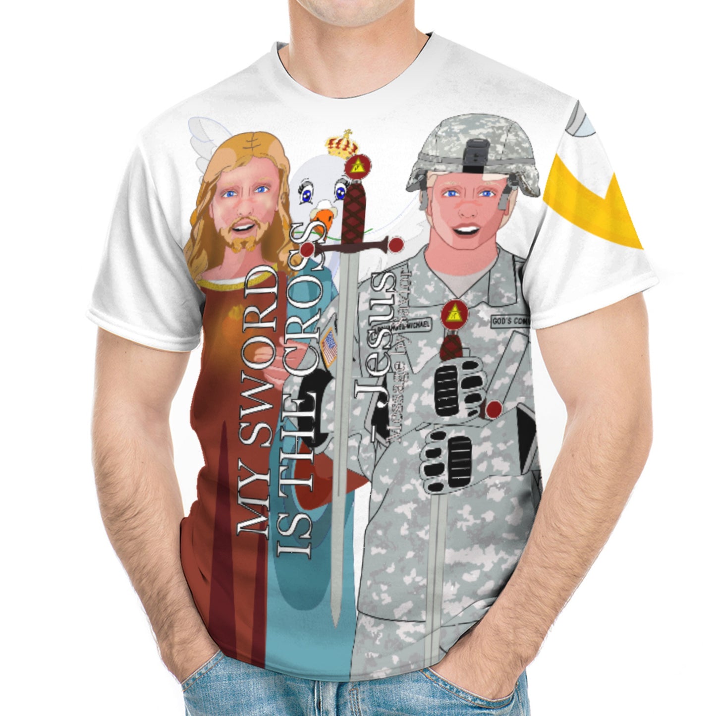 Men´s T-shirt Wight  GLOBAL FREEDOM UNITED© Jesus My Sword Is My Cross