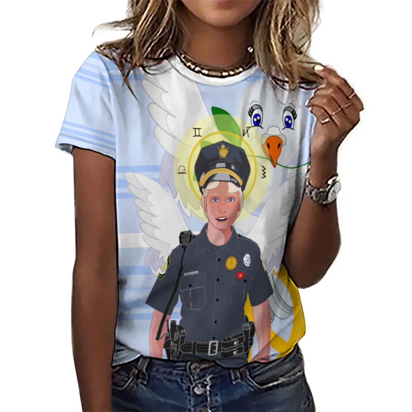 Women´s T-shirt 2 GLOBAL FREEDOM UNITED© Archangel Michael As Policemen Light Blue