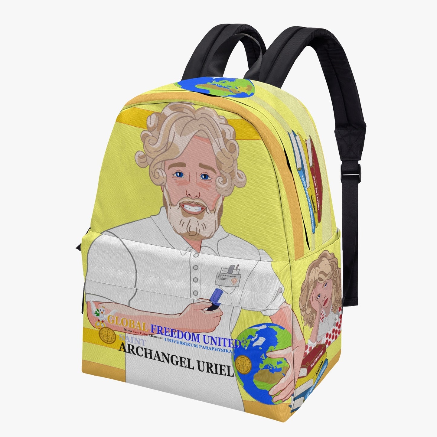 GLOBAL FREEDOM UNITED© Archangel Uriel SPECIAL LESSONS English Yellow - All-over-print Canvas Backpack
