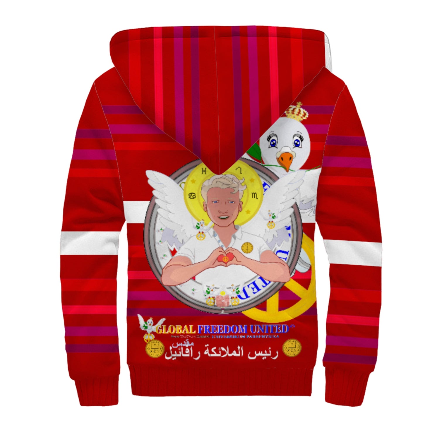 Plush Hoodie GLOBAL FREEDOM UNITED© Archangel Rafael Arabic Red