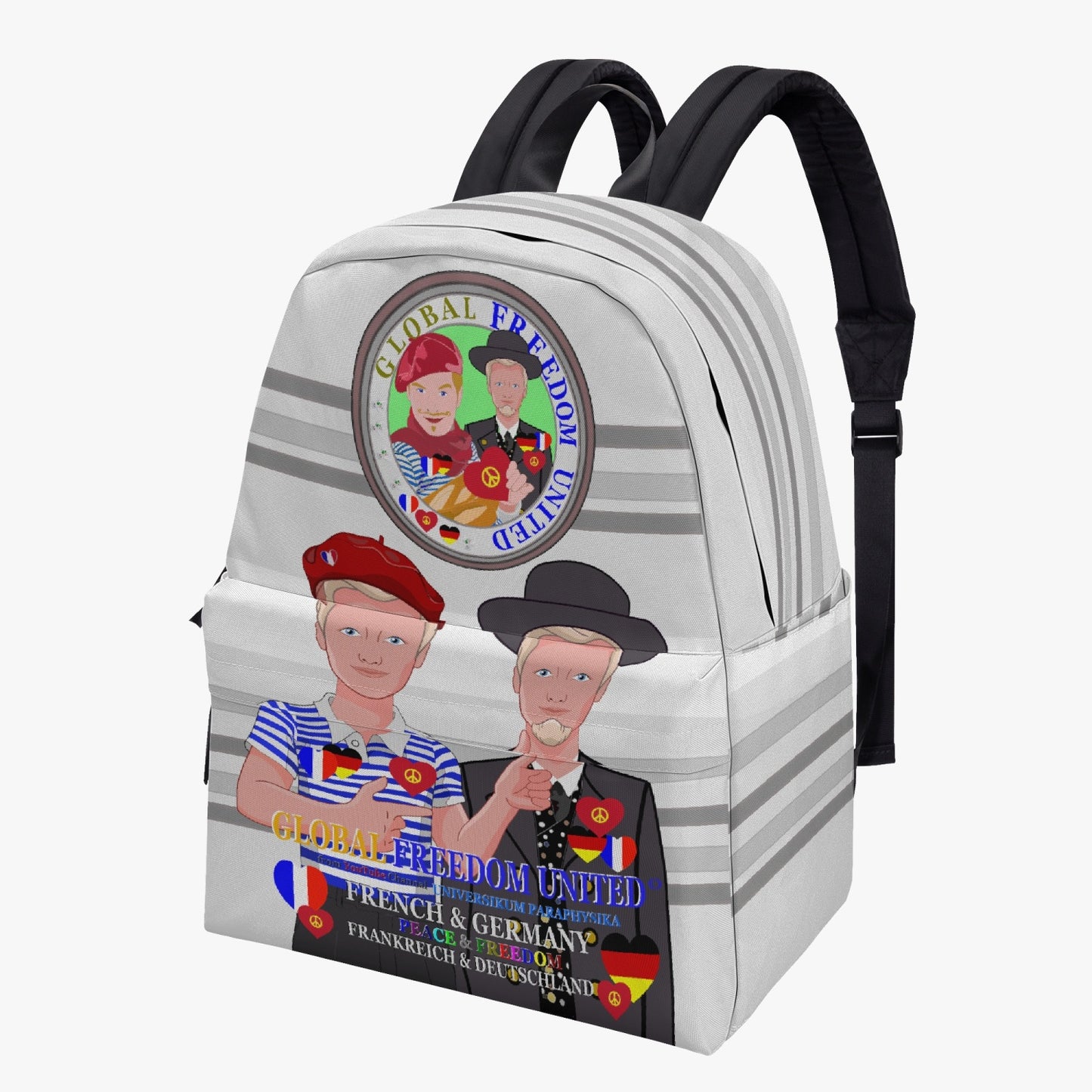 GLOBAL FREEDOM UNITED MEN FRENCH & GERMANY OLD PEACE GREY All-over-print Canvas Backpack