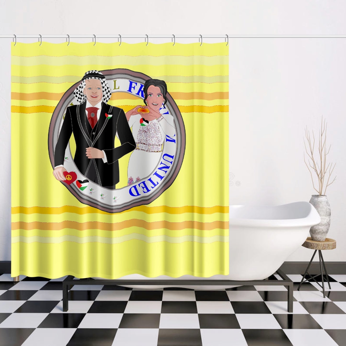 GLOBAL FREEDOM UNITED© Couple Palestina Yellow - Quick-drying Shower Curtain
