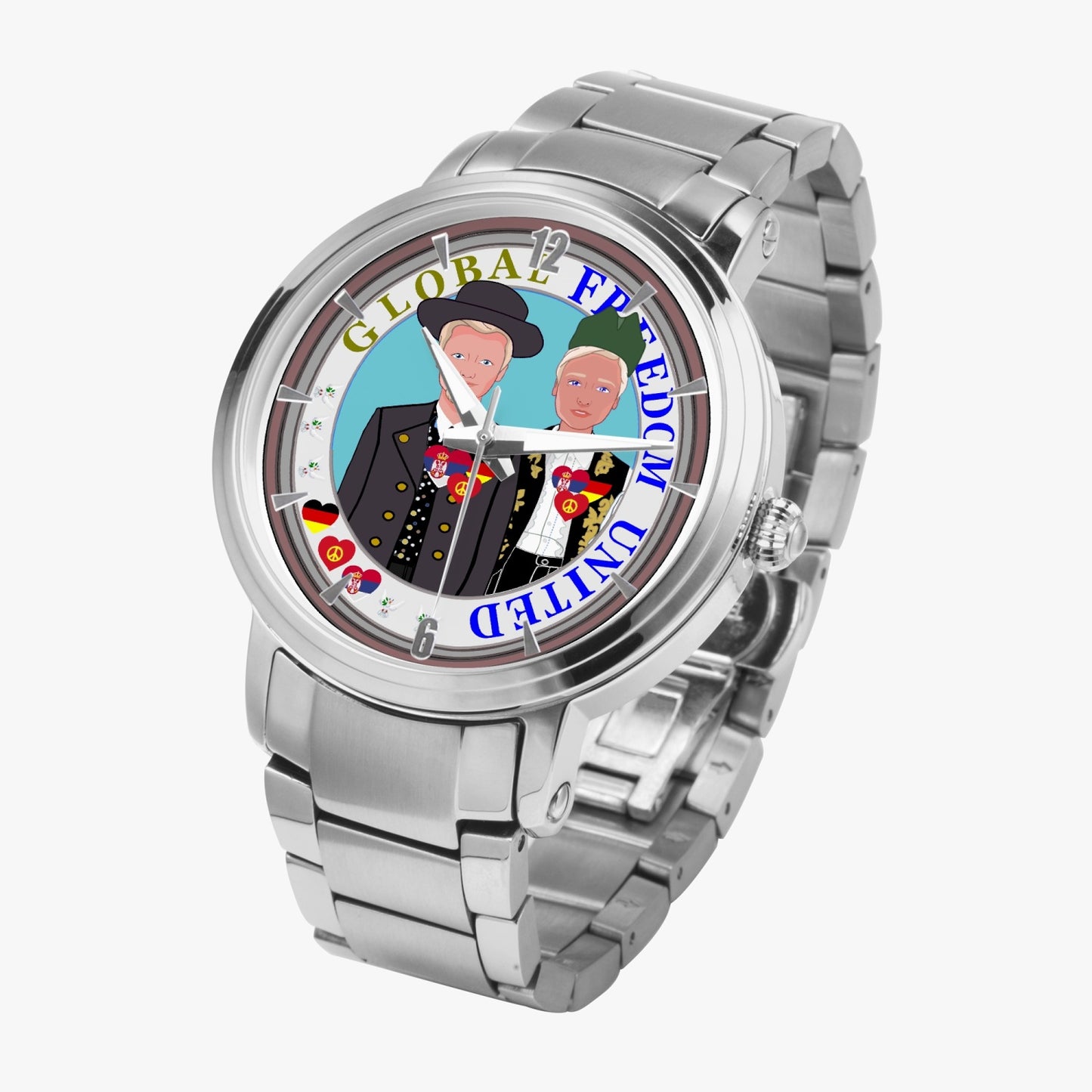 New Steel Strap Automatic Watch (With Indicators) GLOBAL FREEDOM UNITED© Men Serbia & Germany