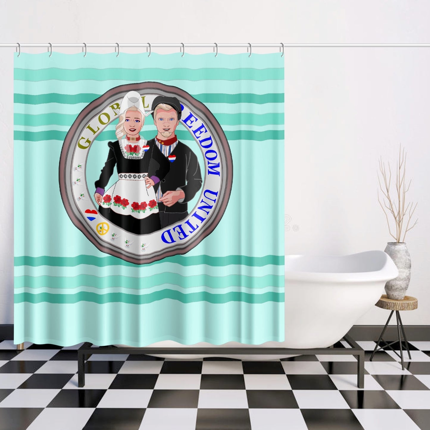 GLOBAL FREEDOM UNITED© Couple Nederland Light Green - Quick-drying Shower Curtain