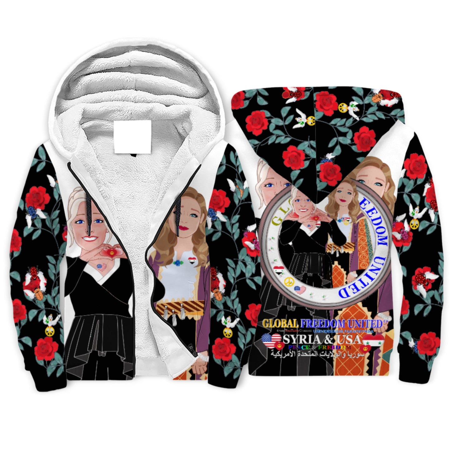 Plush Hoodie GLOBAL FREEDOM UNITED© Women Syria & USA Big