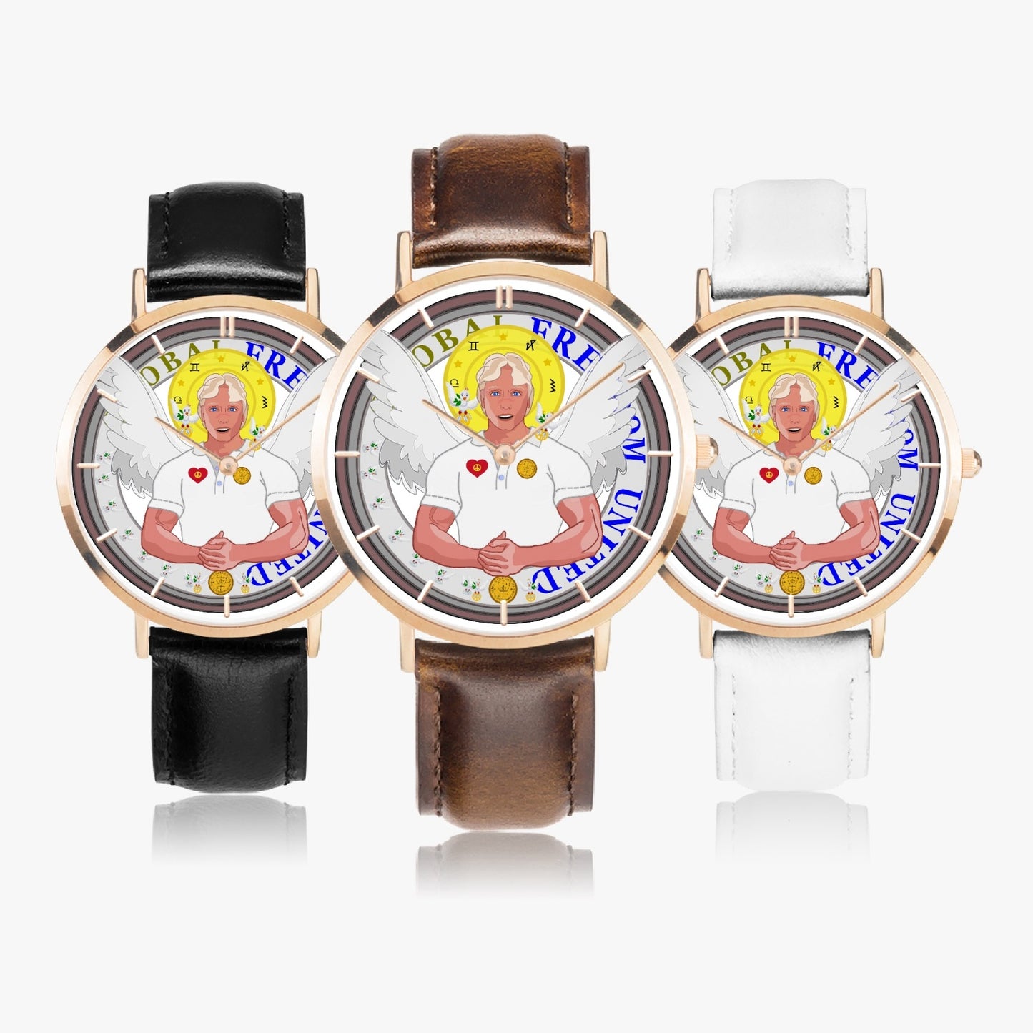 GLOBAL FREEDOM UNITED© ARCHANGEL MICHAEL NO2 - Hot Selling Ultra-Thin Leather Strap Quartz Watch (Rose Gold With Indicators)