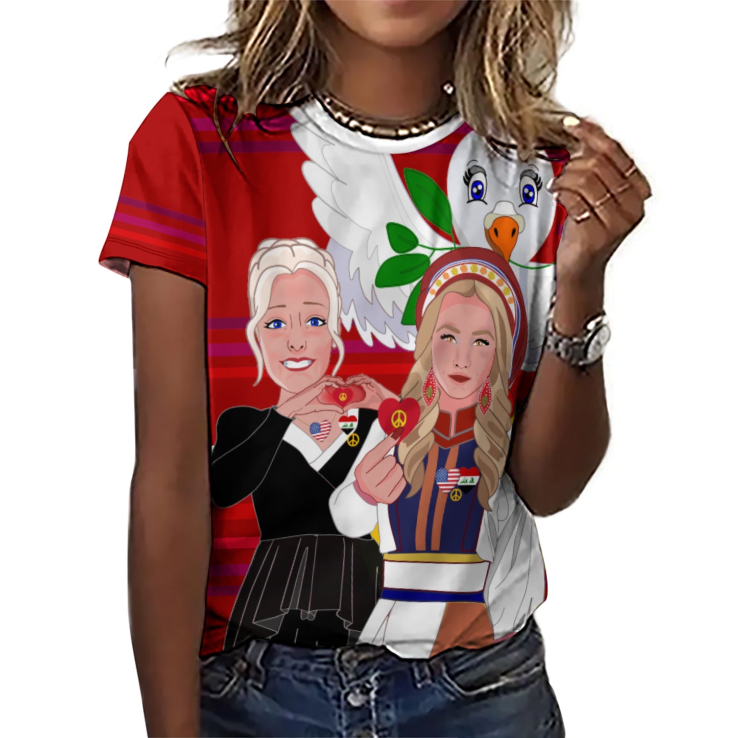 Women´s T-Shirt 3 GLOBAL FREEDOM UNITED© Women Iraq & USA Red