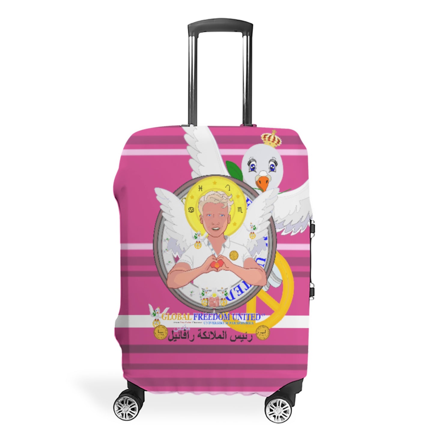 Luggage Cover GLOBAL FREEDOM UNITED© Archangel Rafael Arabic Pink2