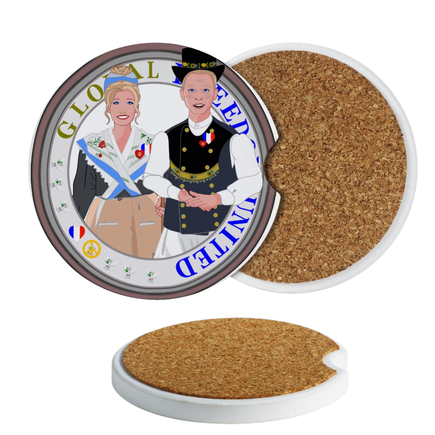 Ceramic Car Coaster GLOBAL FREEDOM UNITED© Couple French