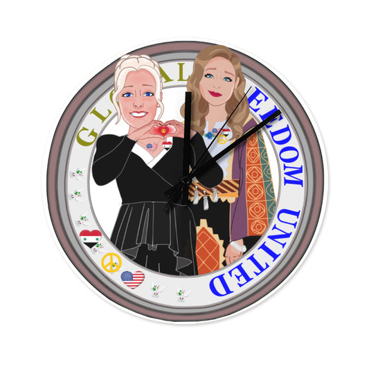 Wooden Wall Clock Without Scale Global Freedom United© Women Syria & Usa