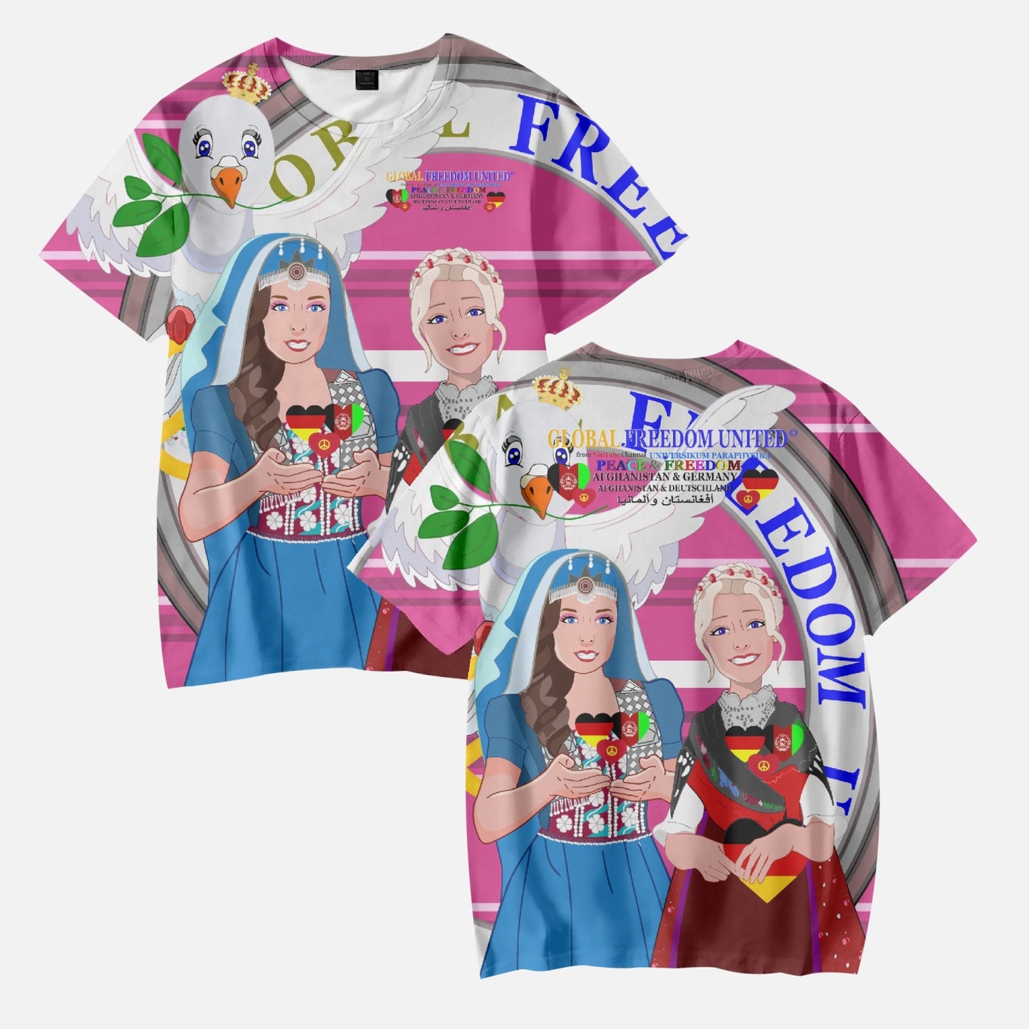 Short T-Shirts for Girls GLOBAL FREEDOM UNITED AFGHANISTAN & GERMANY V1 PINK 1