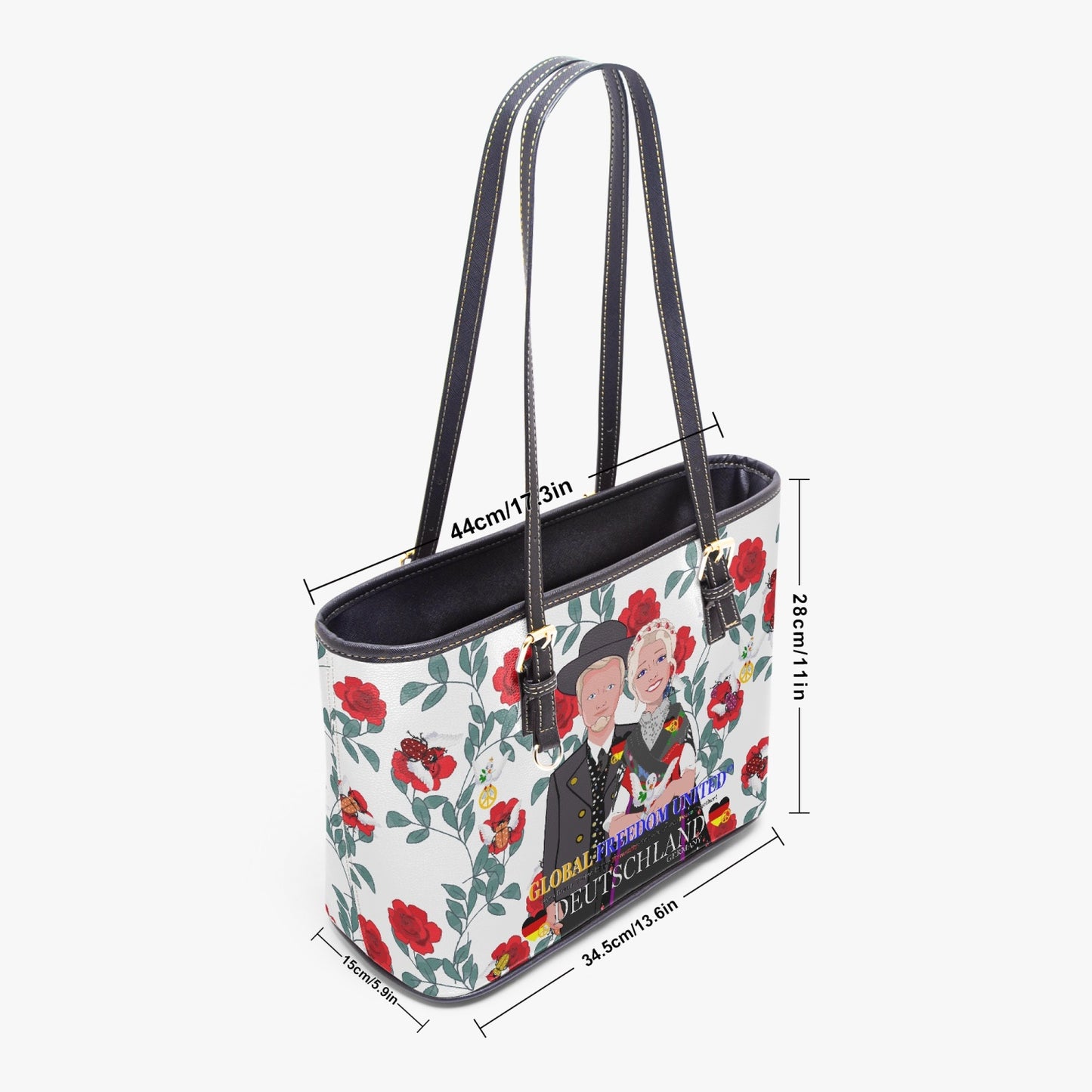 GLOBAL FREEDOM UNITED© Couple Germany Red Roses - Large Leather Tote Bag for Women