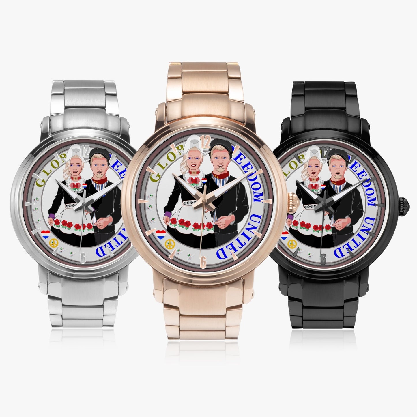GLOBAL FREEDOM UNITED© Couple Nederland New Steel Strap Automatic Watch (With Indicators)