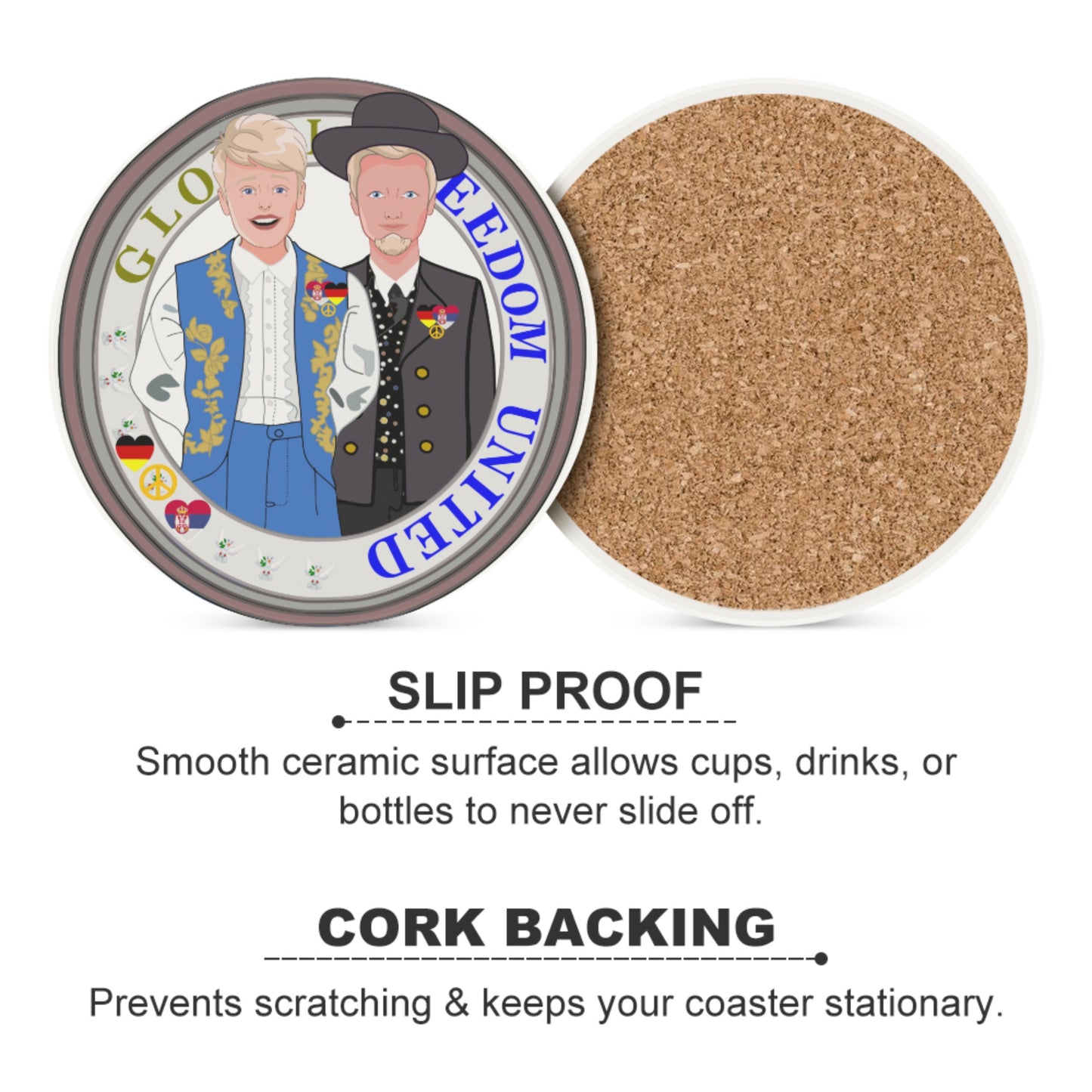 Ceramic Coasters GLOBAL FREEDOM UNITED© Men Serbia & Germany V2