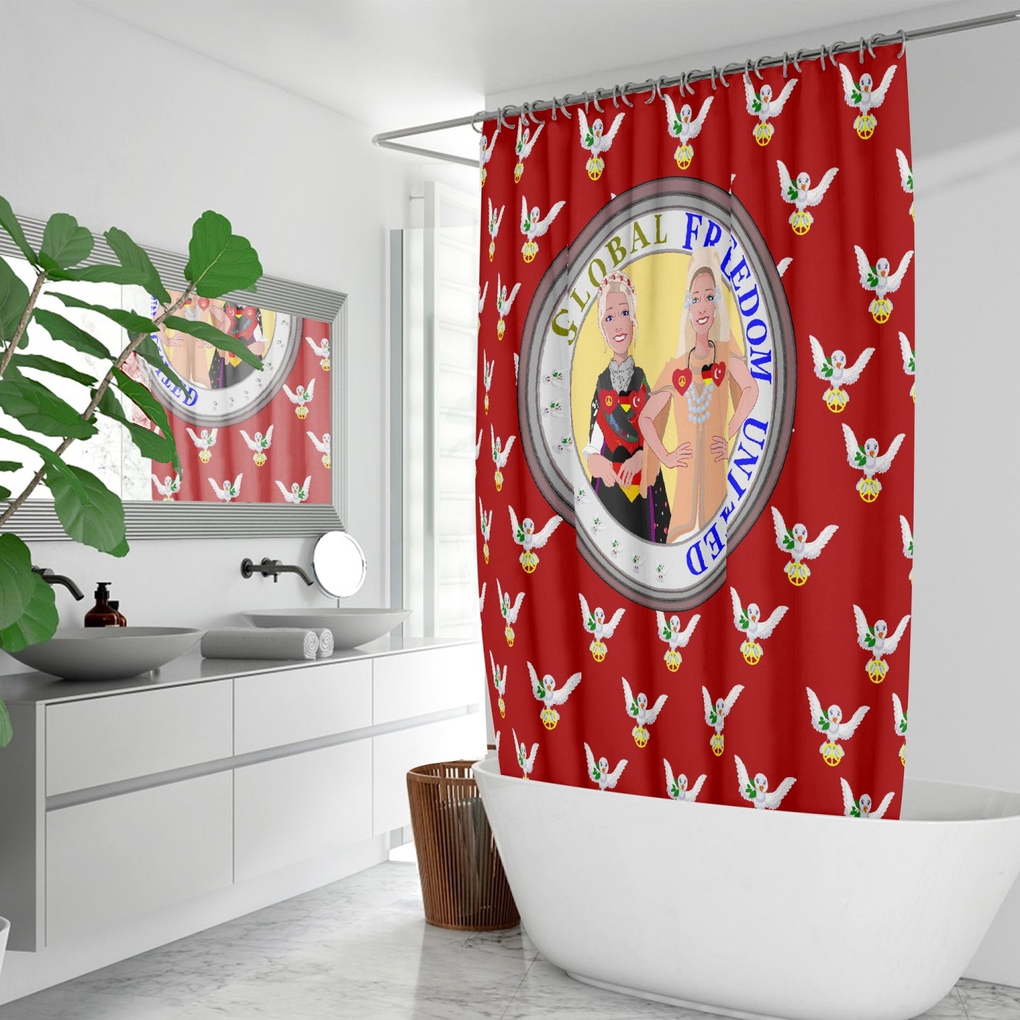 GLOBAL FREEDOM UNITED MEN TURKEY & GERMANY OLD PEACE RED Quick-drying Shower Curtain171. Quick-drying Shower Curtain