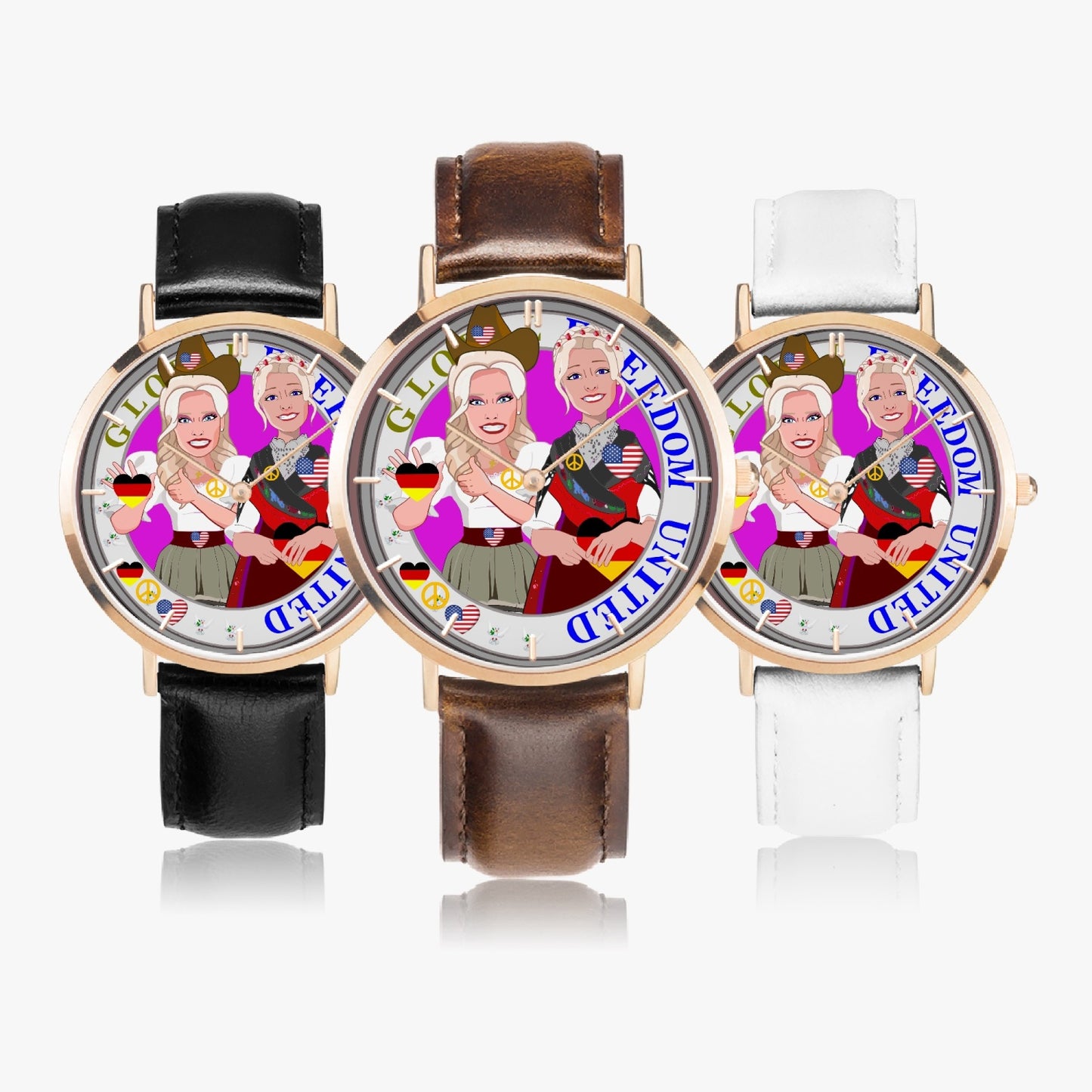 GLOBAL FREEDOM UNITED© Hot Selling Ultra-Thin Leather Strap Quartz Watch (Rose Gold With Indicators) Women USA & Germany