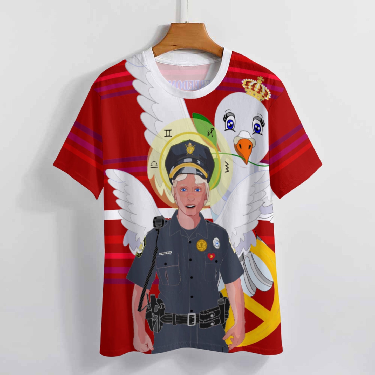 Women´s T-shirt 2 GLOBAL FREEDOM UNITED© Archangel Michael As Policemen Red