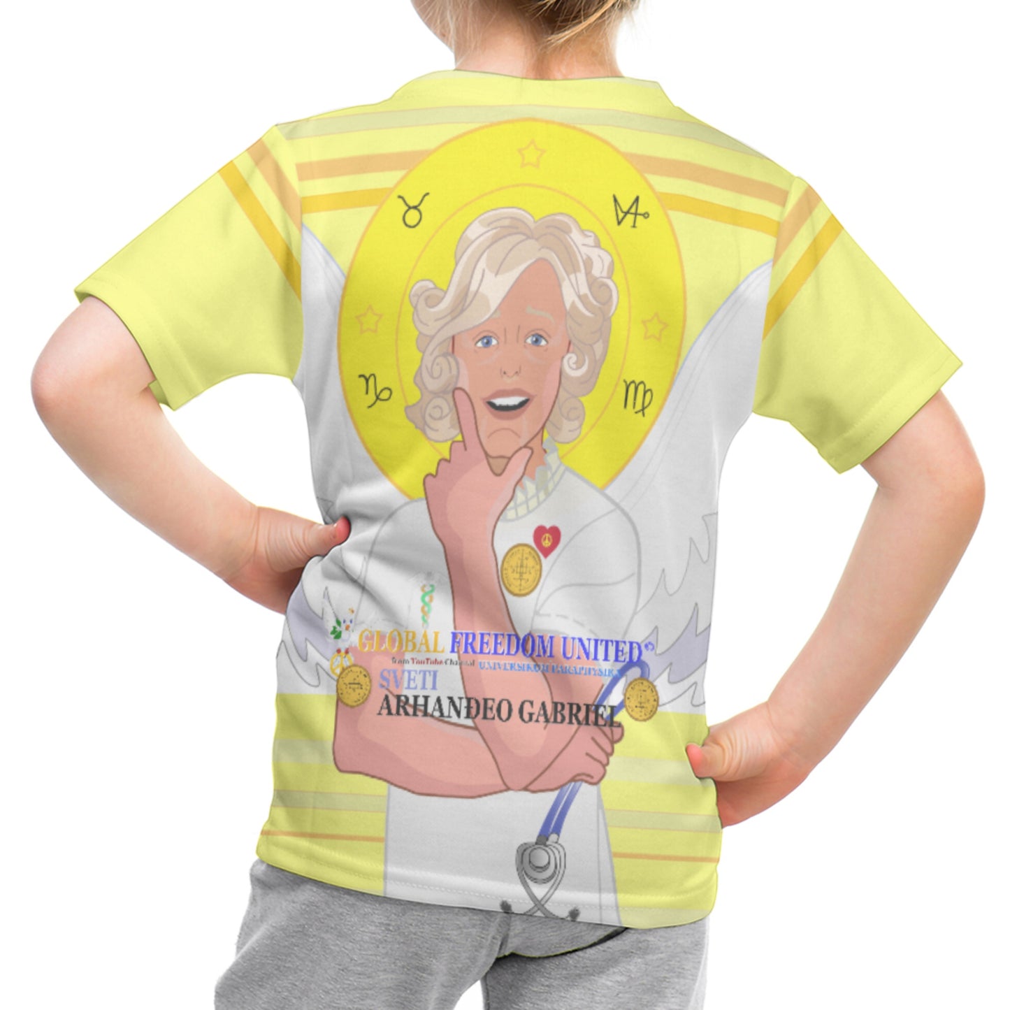 Kid´s T-shirt 2 GLOBAL FREEDOM UNITED© Archangel Gabriel Croatia  Yellow