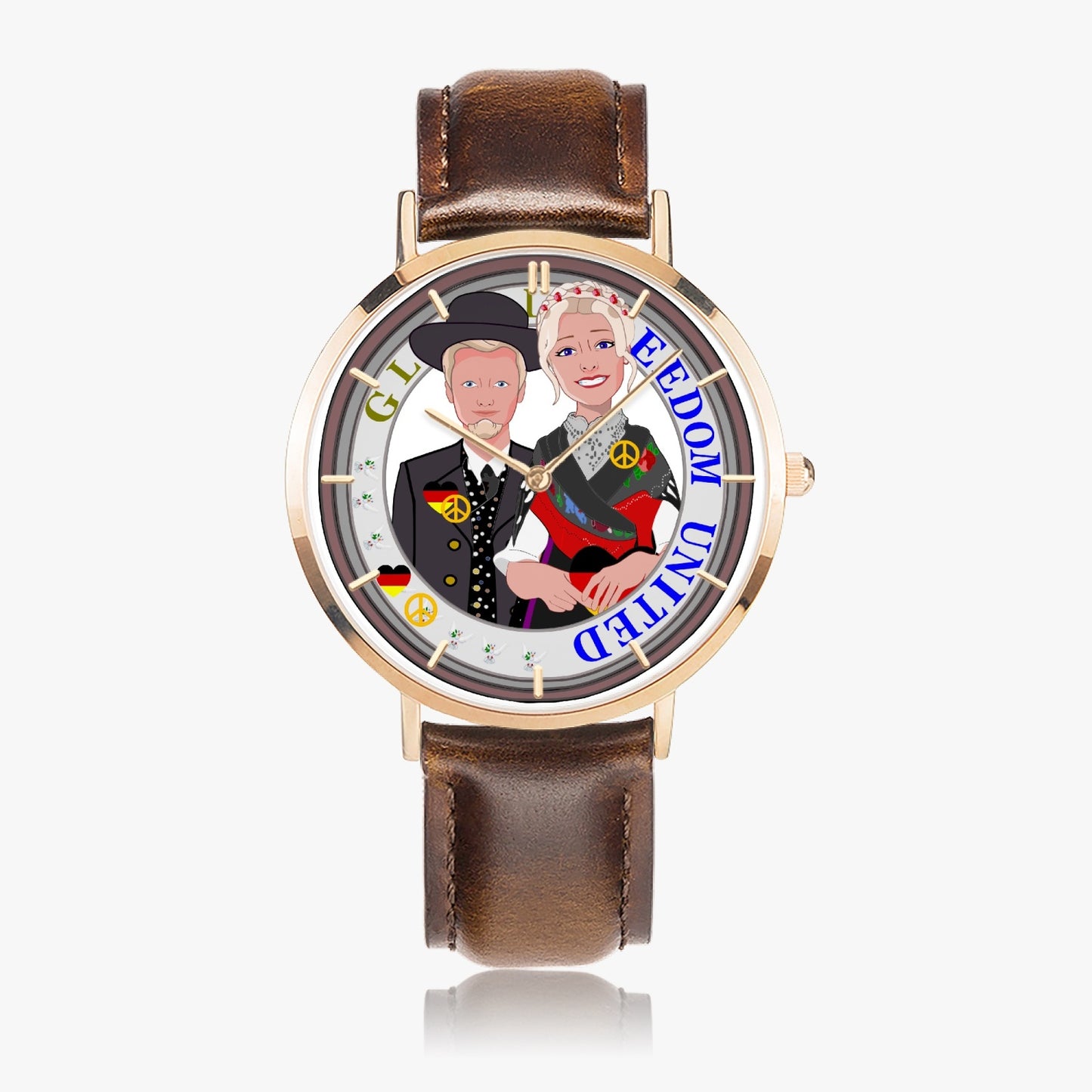 Hot Selling Ultra-Thin Leather Strap Quartz Watch (Rose Gold With Indicators)  GLOBAL FREEDOM UNITED©  COUPLE GERMANY TRADITION