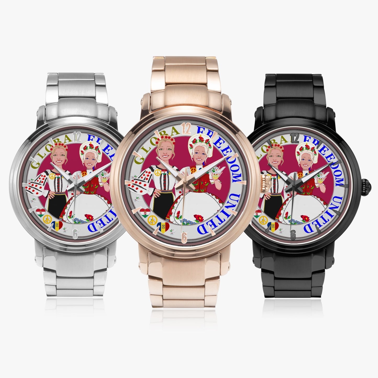 New Steel Strap Automatic Watch (With Indicators) GLOBAL FREEDOM UNITED ROMANIA & HUNGARY