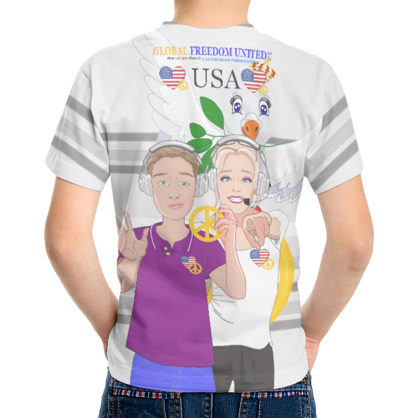 Kit´s T-shirt GLOBAL FREEDOM UNITED© Couple USA Wight American Grey