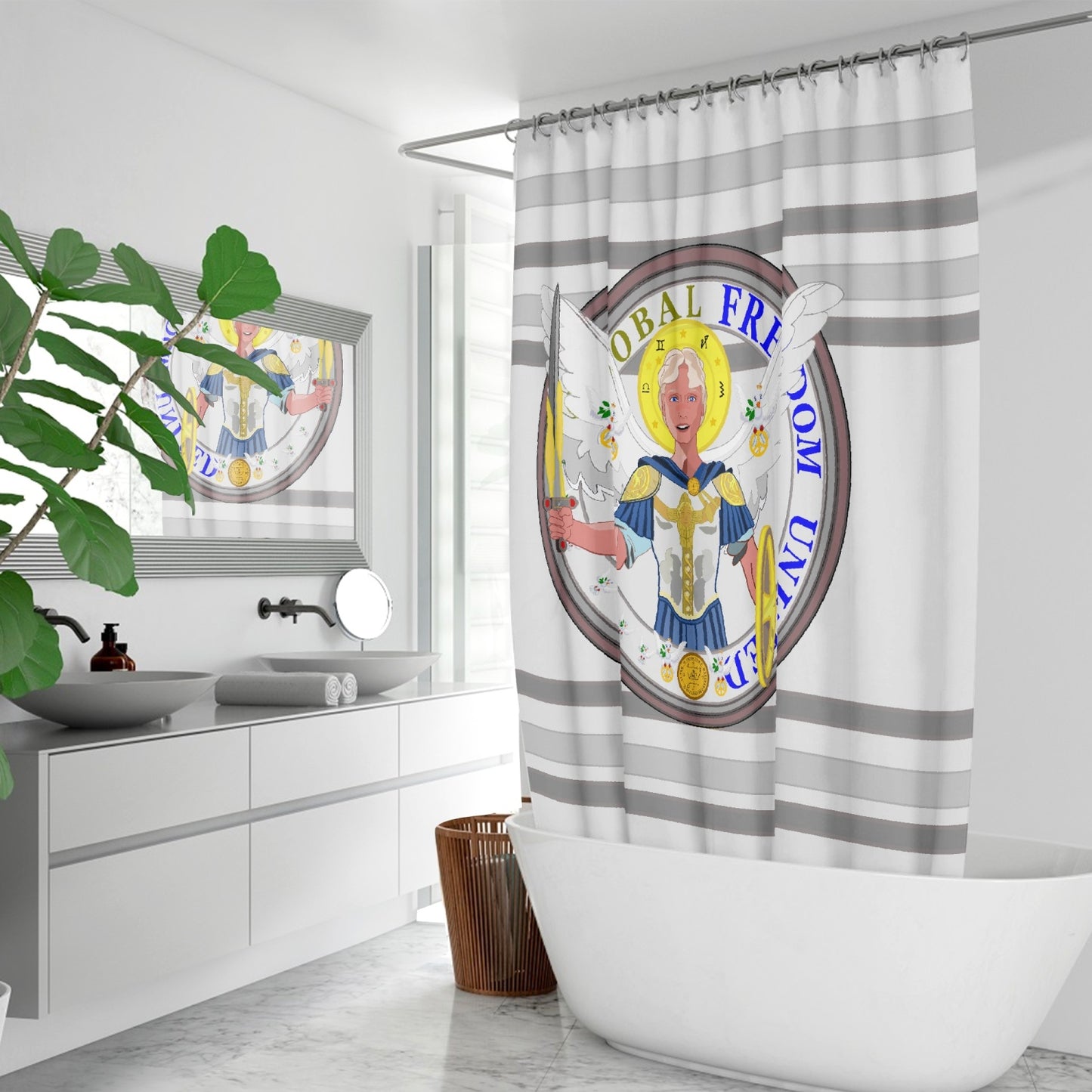 Quick-drying Shower Curtain GLOBAL FREEDOM UNITED© Archangel Michael Version 1 Grey