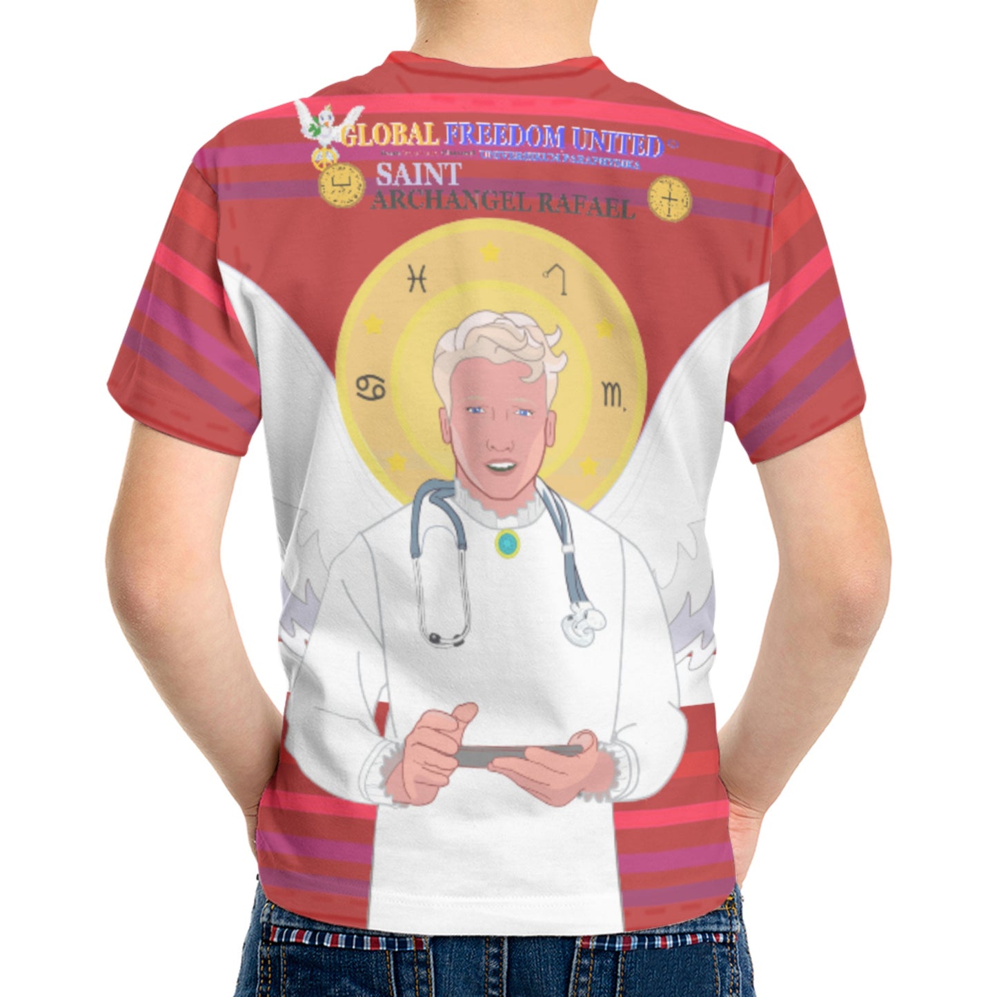 Kid´s T-shirt GLOBAL FREEDOM UNITED© Archangel Rafael English Red