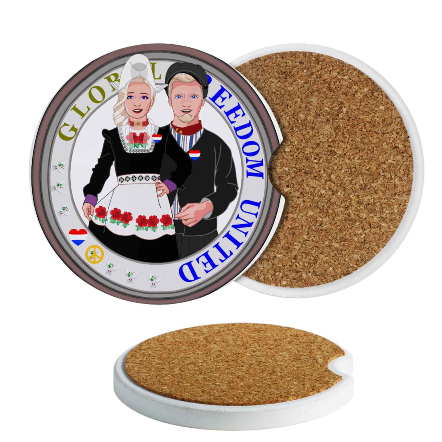 Ceramic Car Coaster GLOBAL FREEDOM UNITED© Couple Nederland