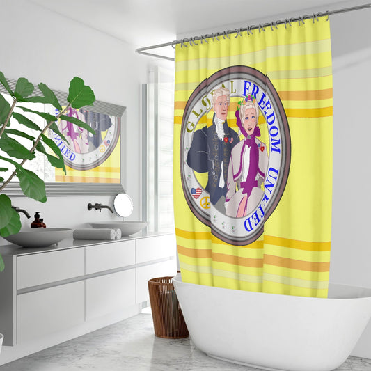 GLOBAL FREEDOM UNITED© Couple USA Georg Washington Yellow - Quick-drying Shower Curtain