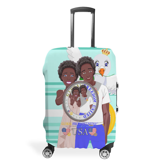 Luggage Cover GLOBAL FREEDOM UNITED© Couple USA Afro American Light Green