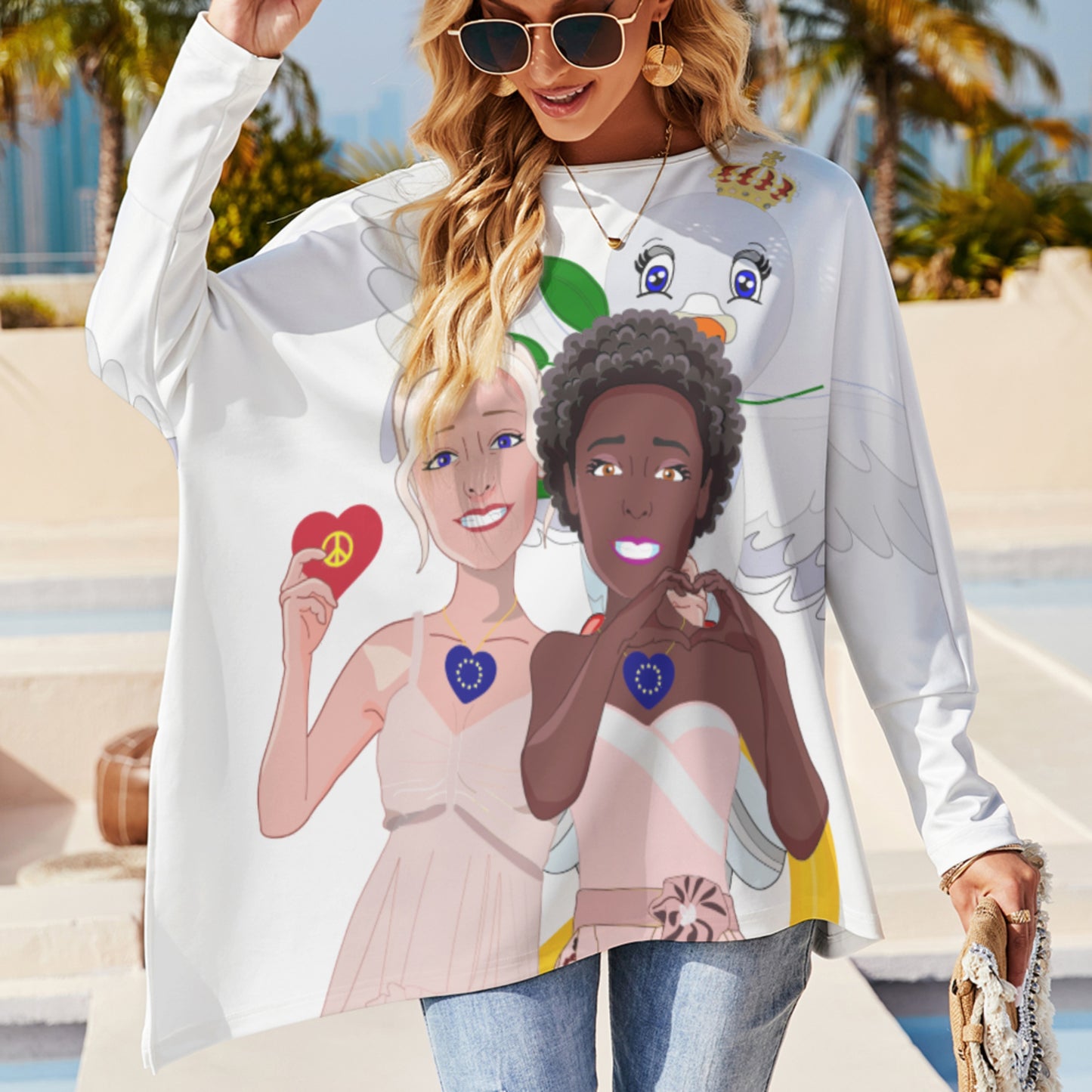 Pullover Long Sleeve T-shirt GLOBAL FREEDOM UNITED© Women Anti Fascism & Racism EU BIG