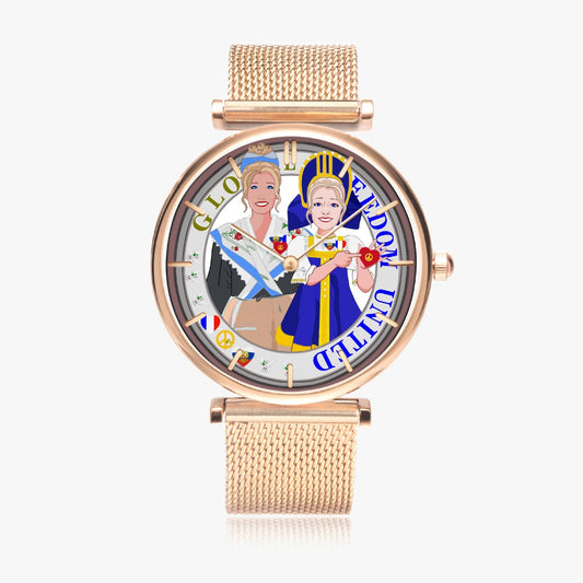 GLOBAL FREEDOM UNITED©  New Stylish Ultra-Thin Quartz Watch (With Indicators) Women French & Russia V2