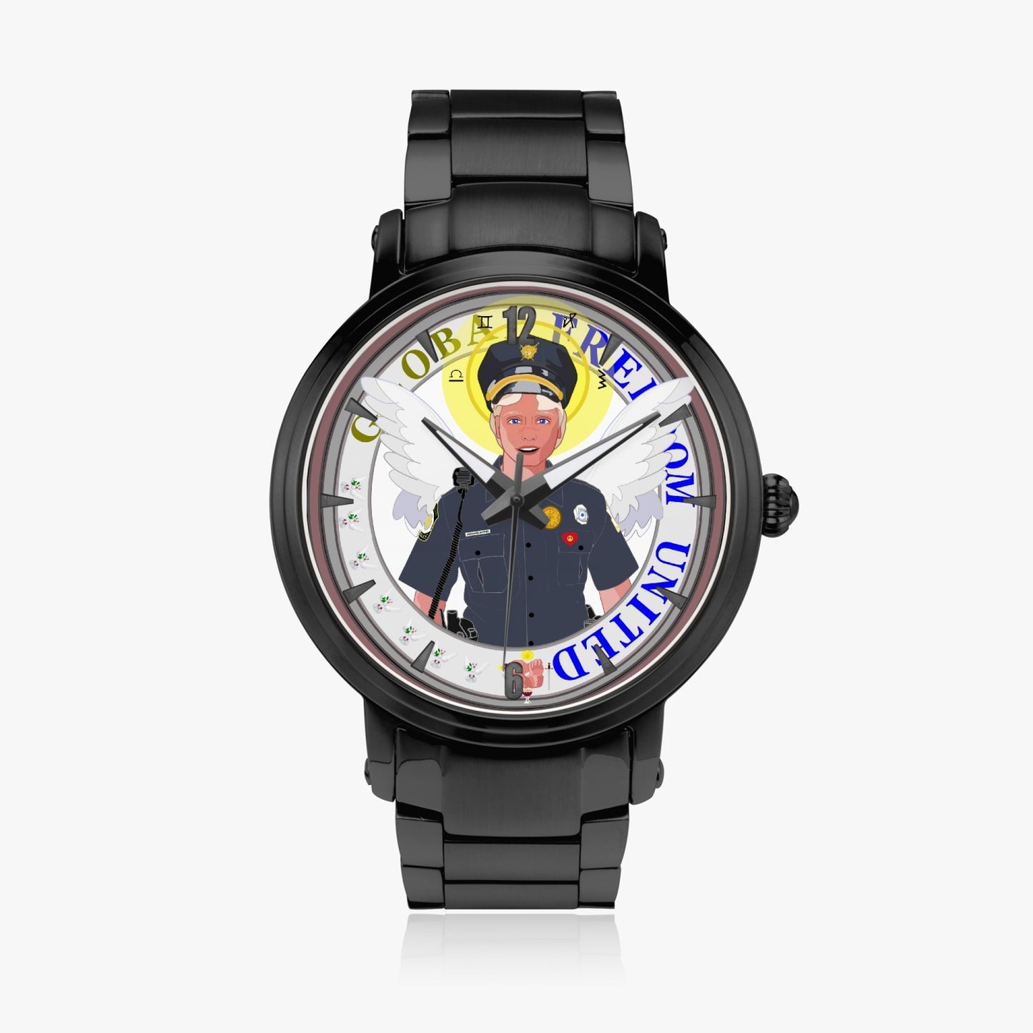 New Steel Strap Automatic Watch (With Indicators) GLOBAL FREEDOM UNITED© Archangel Michael Policemen