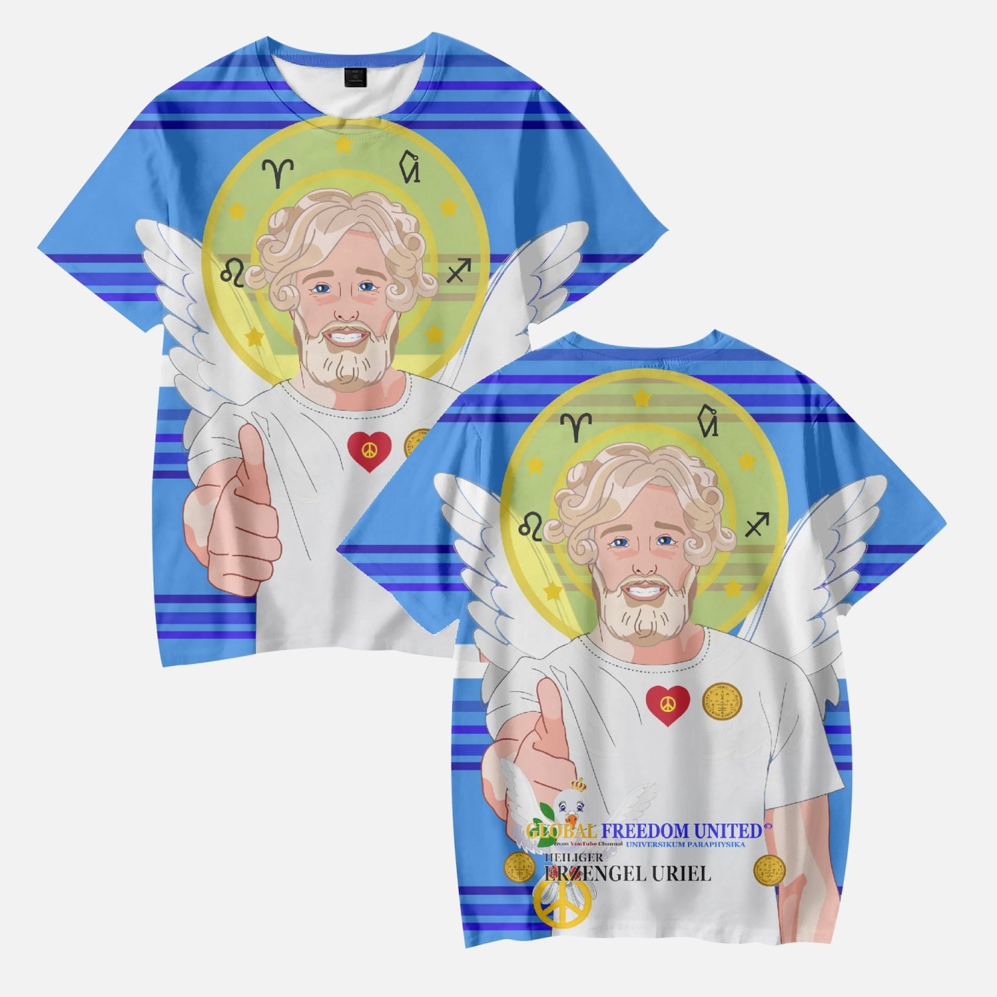 AOP Kids' Short T-Shirts GLOBAL FREEDOM UNITED ARCHANGEL URIEL GERMAN DEEP BLUE