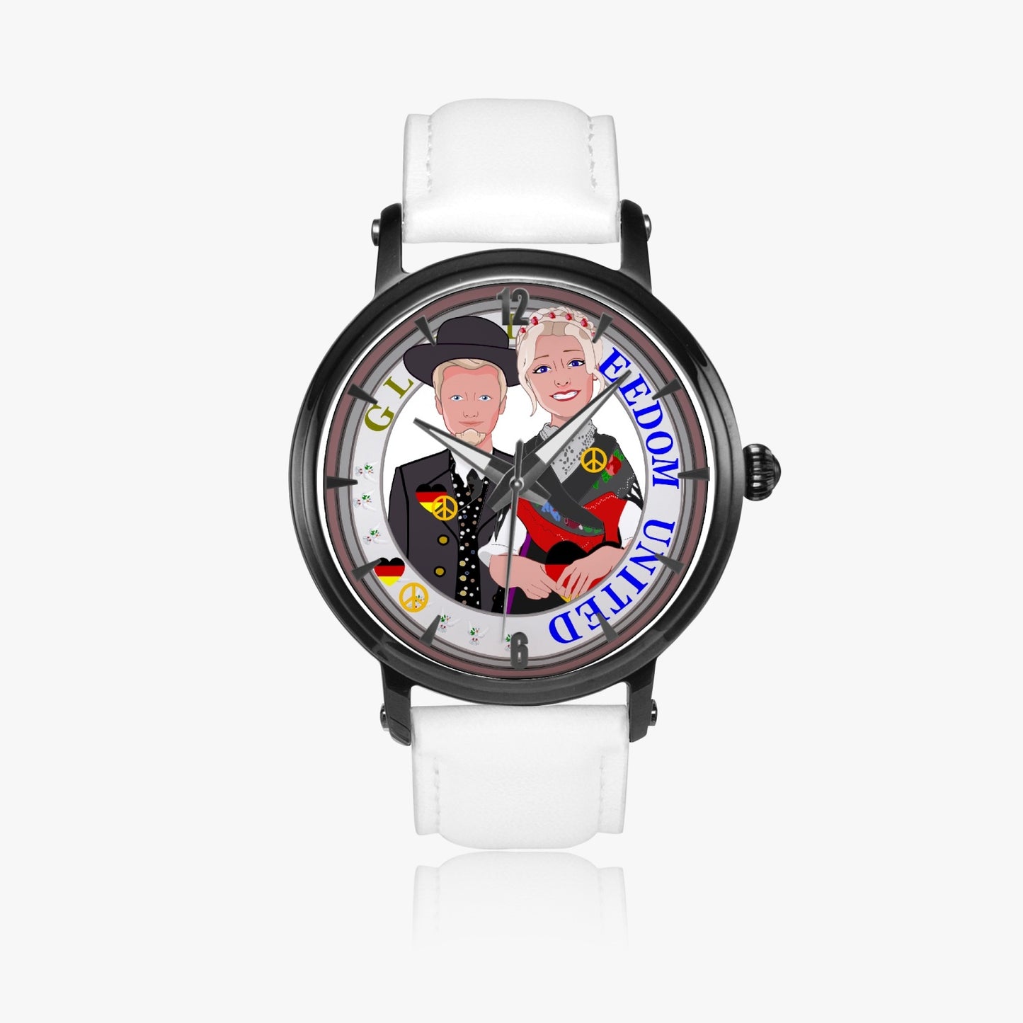 46mm Unisex Automatic Watch(Black) GLOBAL FREEDOM UNITED© COUPLE EDITION GERMANY V1