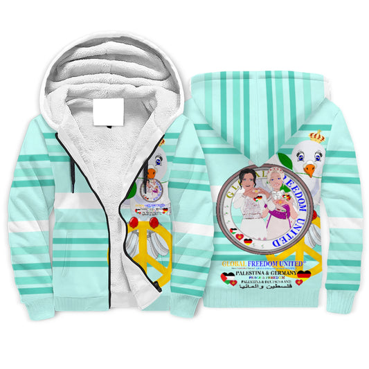 Plush Hoodie GLOBAL FREEDOM UNITED© Women Palestina & Germany Light Green
