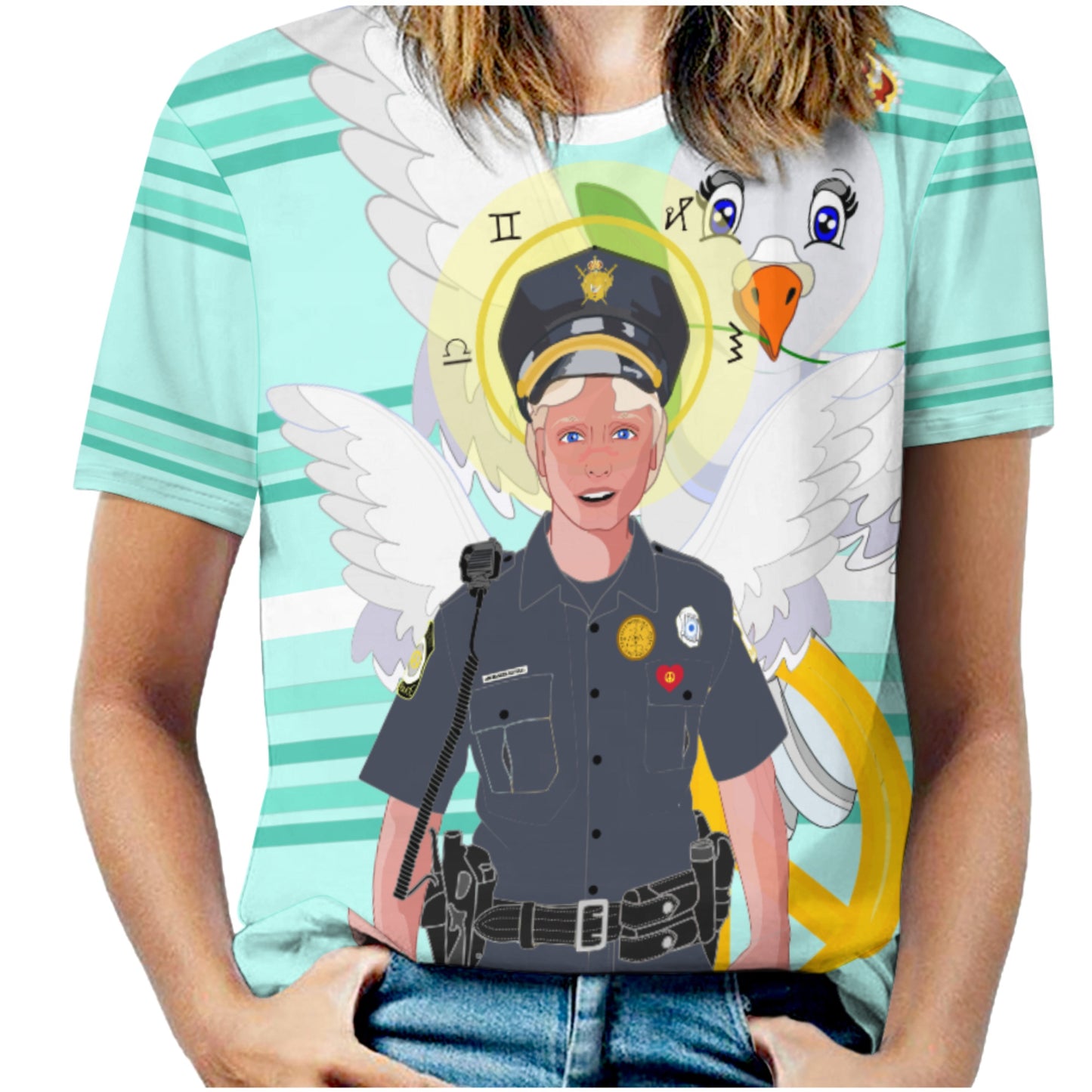 Women´s T-shirt 2 GLOBAL FREEDOM UNITED© Archangel Michael As Policemen Light Green