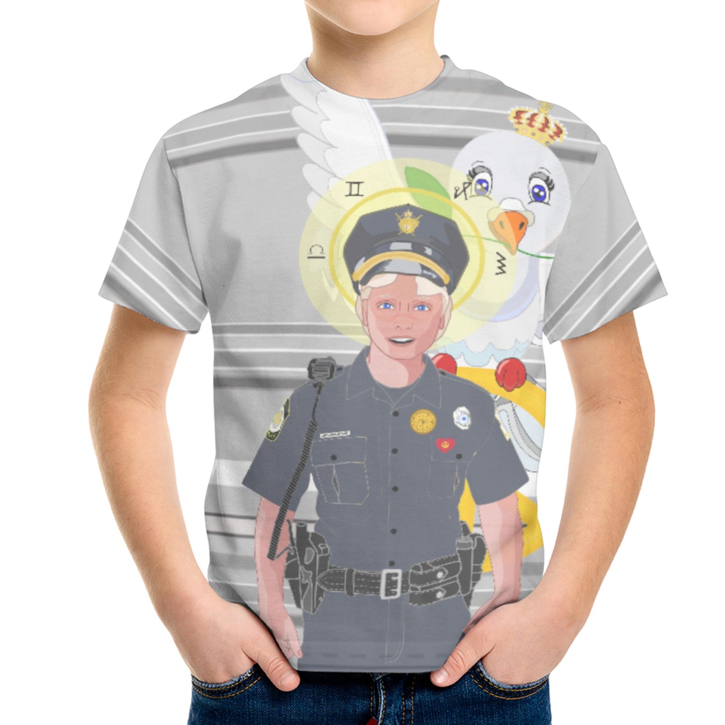Childrens T-shirt GLOBAL FREEDOM UNITED© Archangel Michael As Policemen Deep Grey