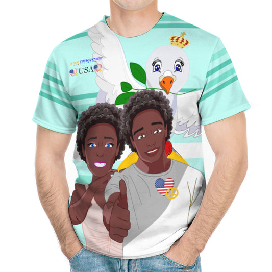 Men´s T-shirt GLOBAL FREEDOM UNITED© Couple USA Afro American Light Green