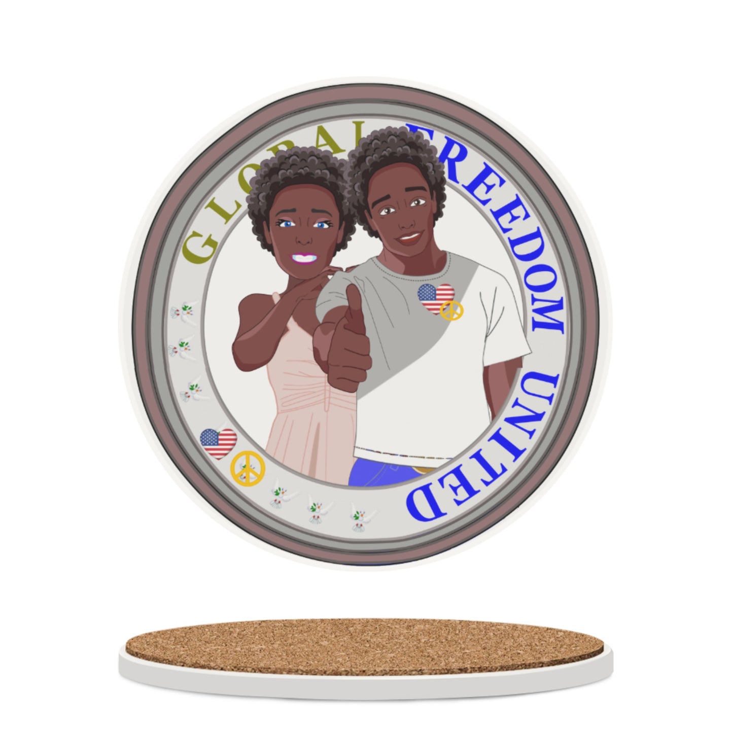 Ceramic Coasters GLOBAL FREEDOM UNITED© Couple USA Afro American