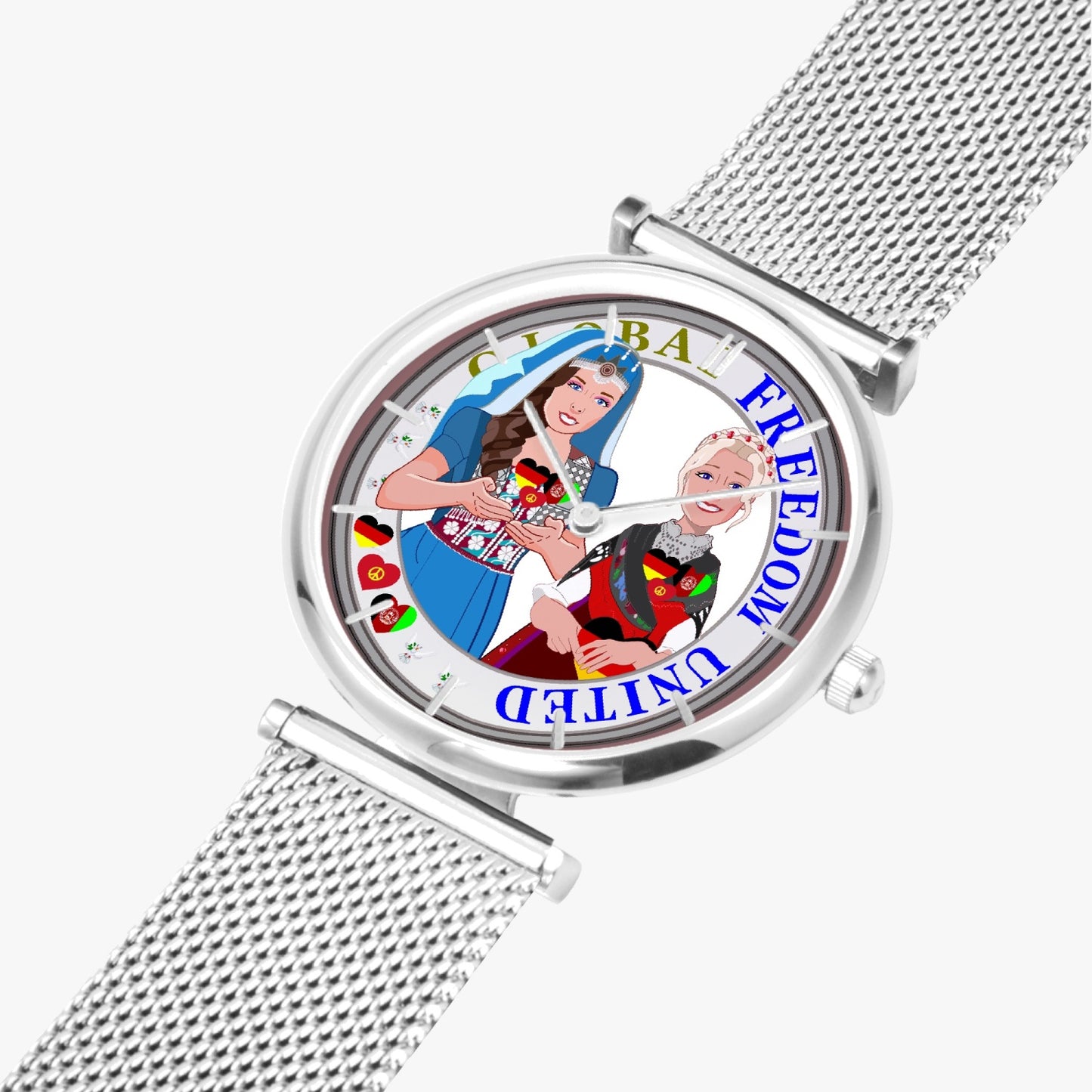 GLOBAL FREEDOM UNITED© New Stylish Ultra-Thin Quartz Watch (With Indicators) Women Afghanistan & Germany