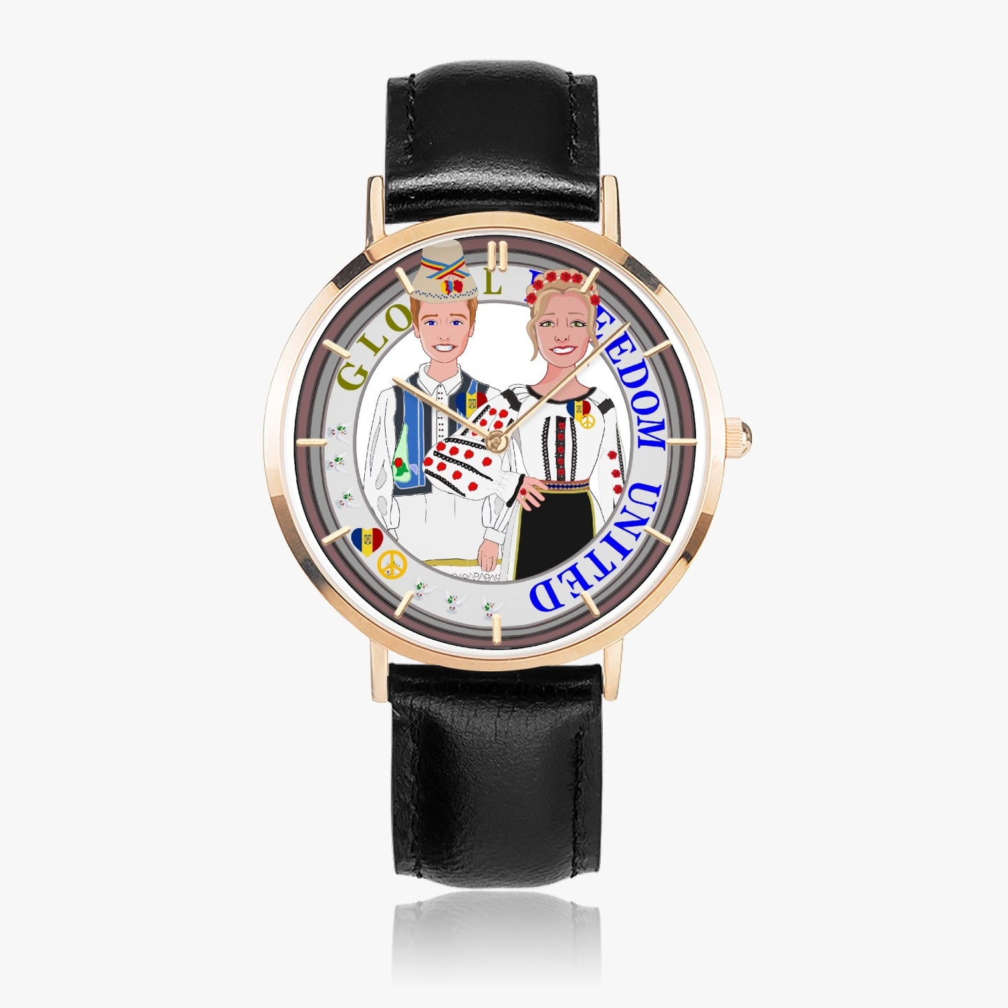 Hot Selling Ultra-Thin Leather Strap Quartz Watch (Rose Gold With Indicators) GLOBAL FREEDOM UNITED© Couple Romania