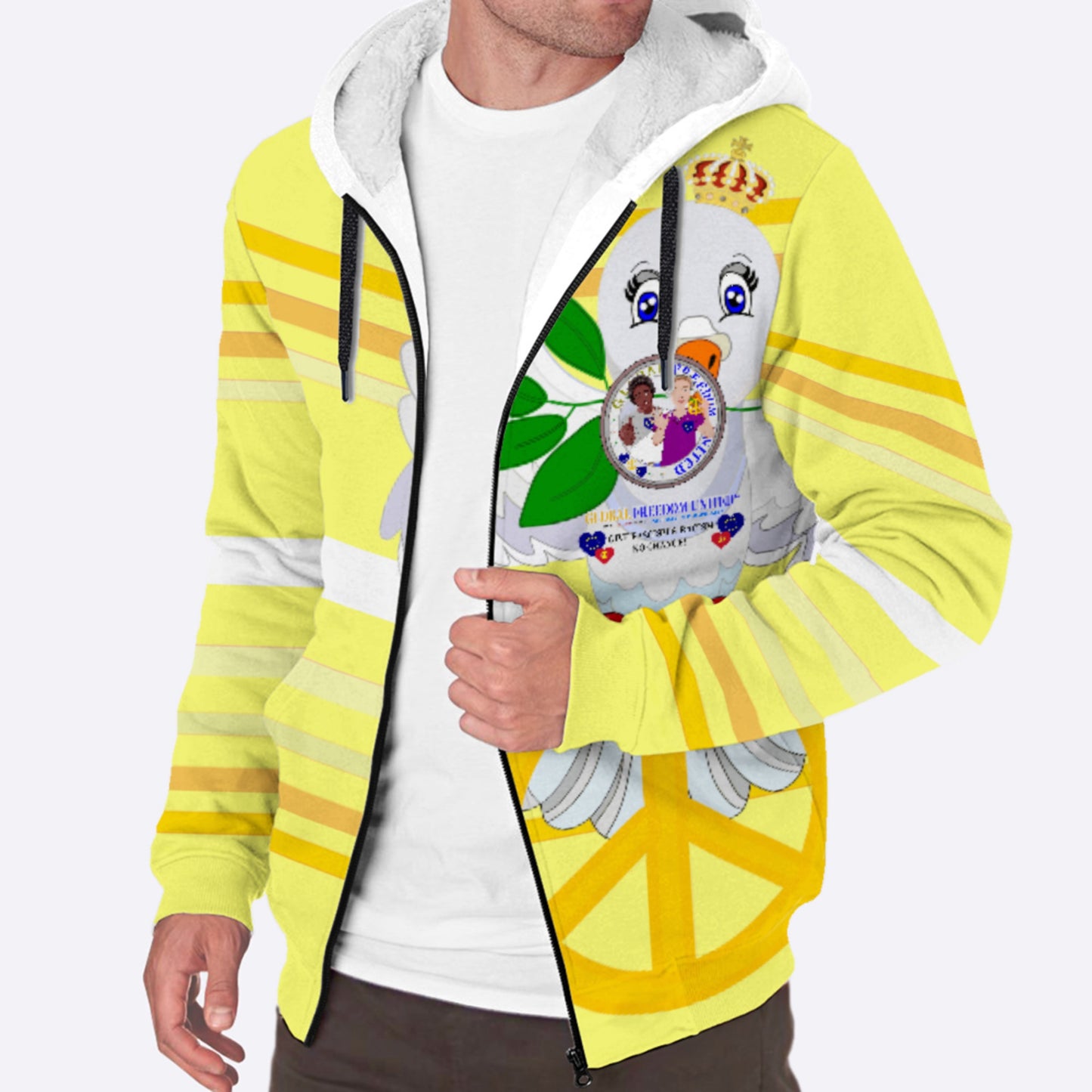 Plush Hoodie GLOBAL FREEDOM UNITED© Men Anti Racism & Fascism Yellow
